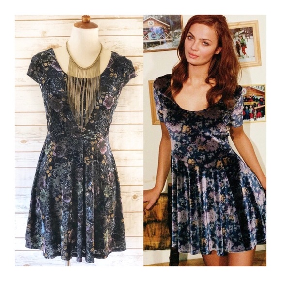 Blue Velvet Dresses & Skirts - Velvet Floral Mini Dress
